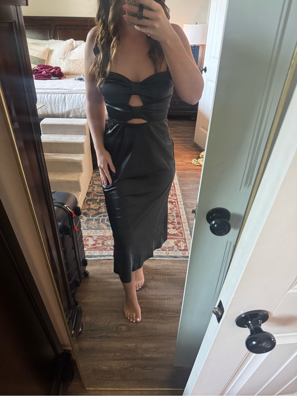 Altar'd State Black Strapless Twist Cutout Satin Midi Dress - Picture 2 of 4